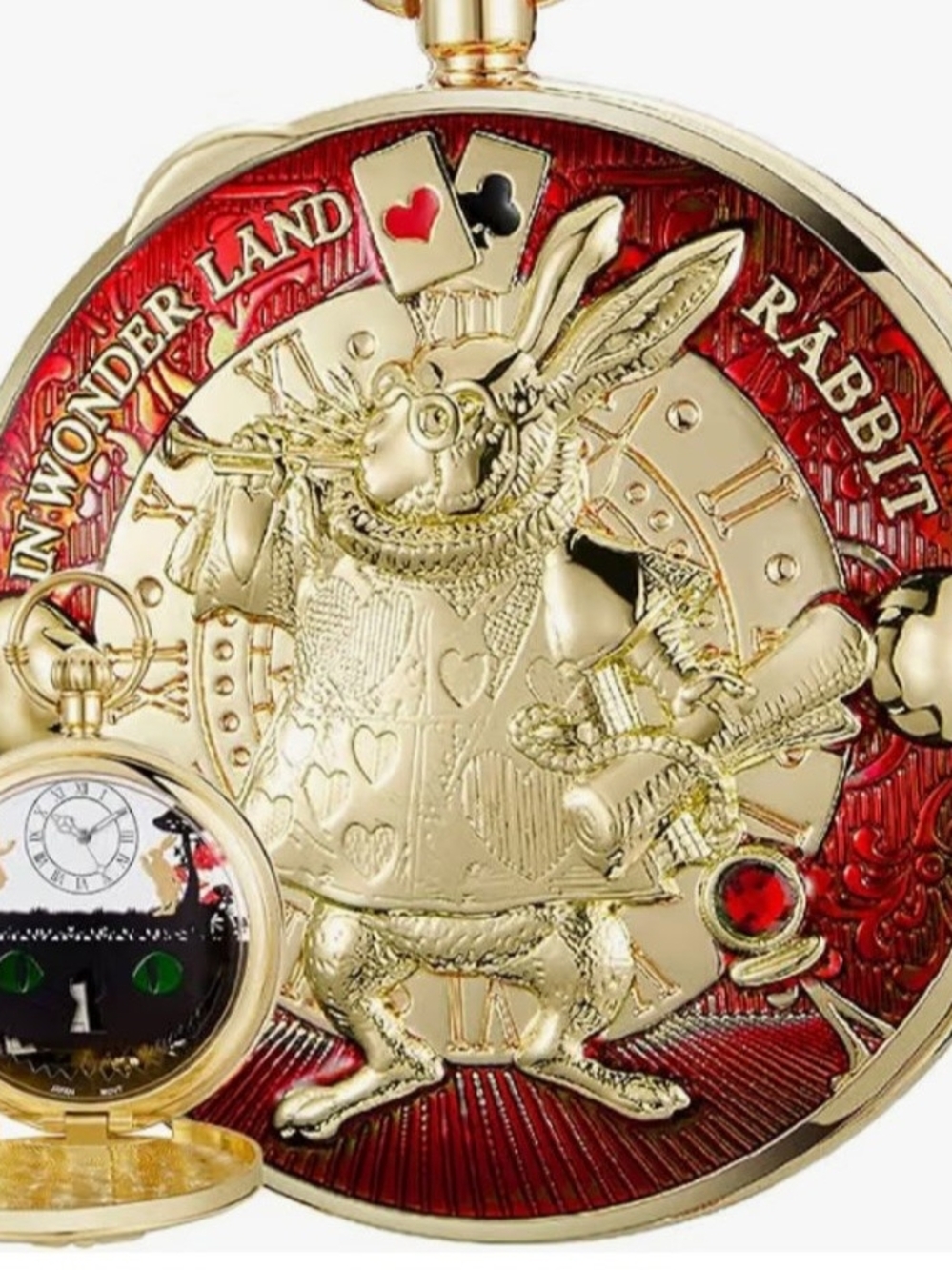 Disney Alice in Wonderland Musical Pocket Watch Gold & Red– Like New - Picture 7 of 7